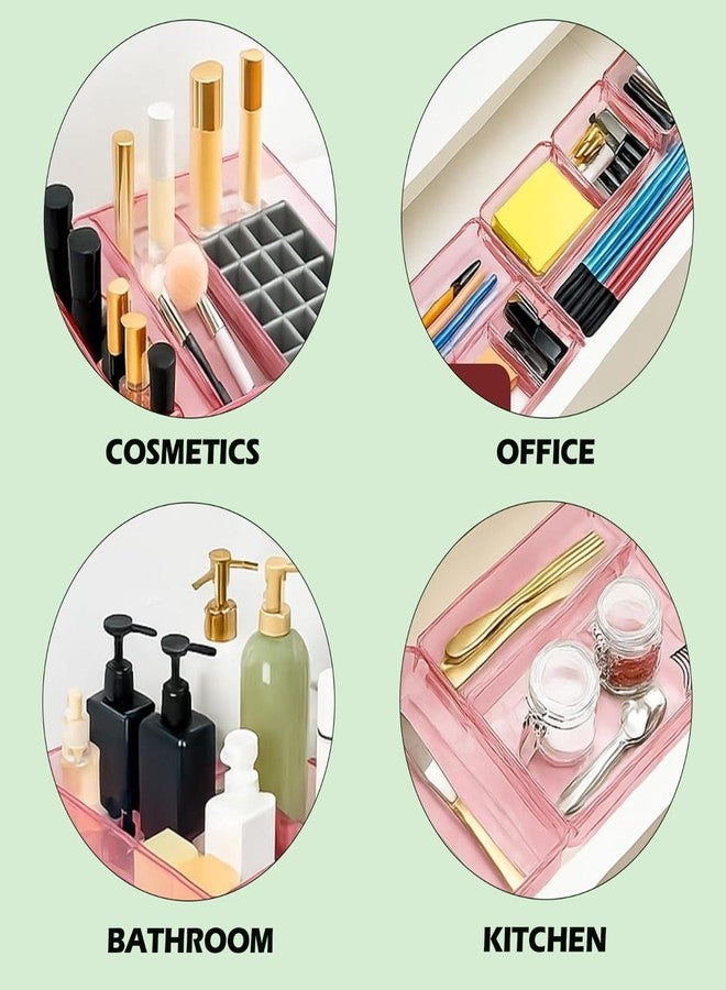 الكبريت مجموعة فواصل أدراج الحمام من سولفار، 4 قطع، منظمات بلاستيكية لأدوات التجميل، صناديق تخزين لصينية أدوات التجميل (1 صغير + 1 متوسط + 1 كبير + 1 كبير جدًا) - وردي - Image 5